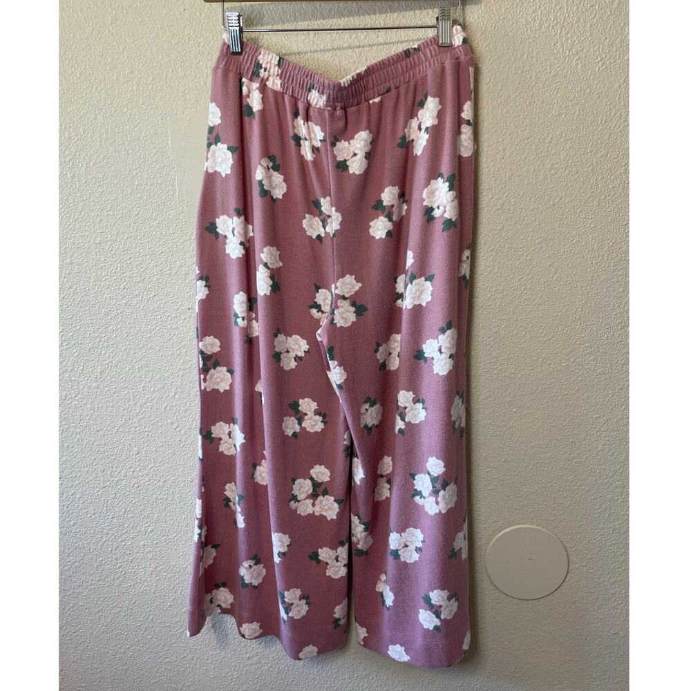 BP. By Nordstrom Floral Cozy Soft Pink Wide Leg Elastic Waist Lounge Pants Med